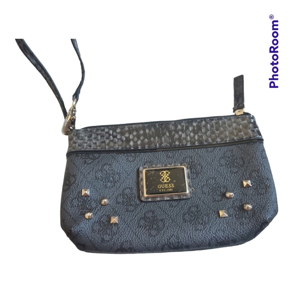 GUESS Marciano Blue Studded G Logo Wristlet Clutch - Picture 1 of 4